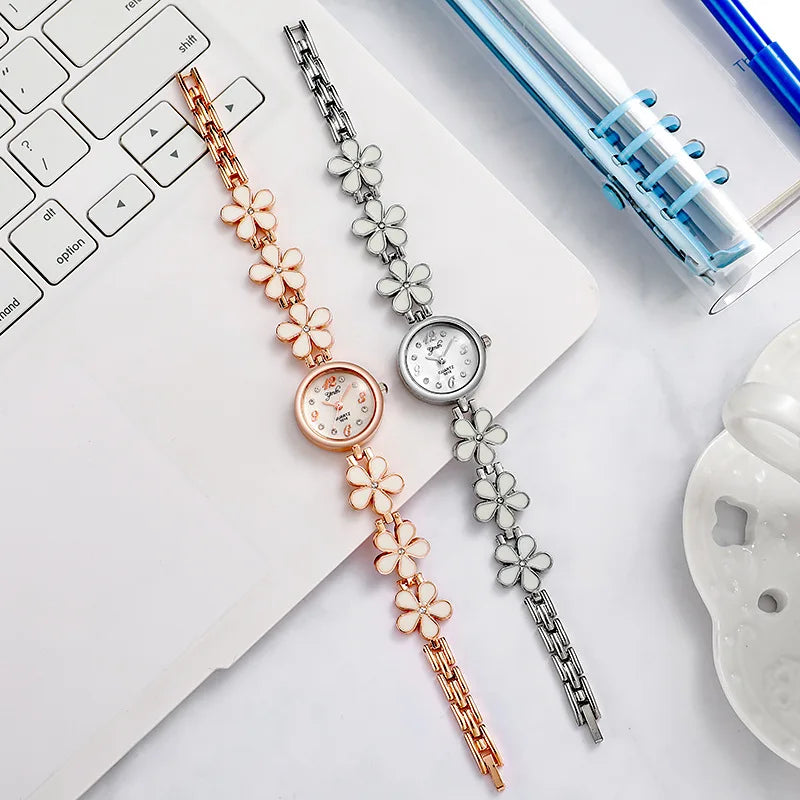 Korean Fashion Women's Watches Flower Shaped Strap Rhinestone Dial Ladies Quartz Wristwatches Dropshipping Relojes Para Mujer