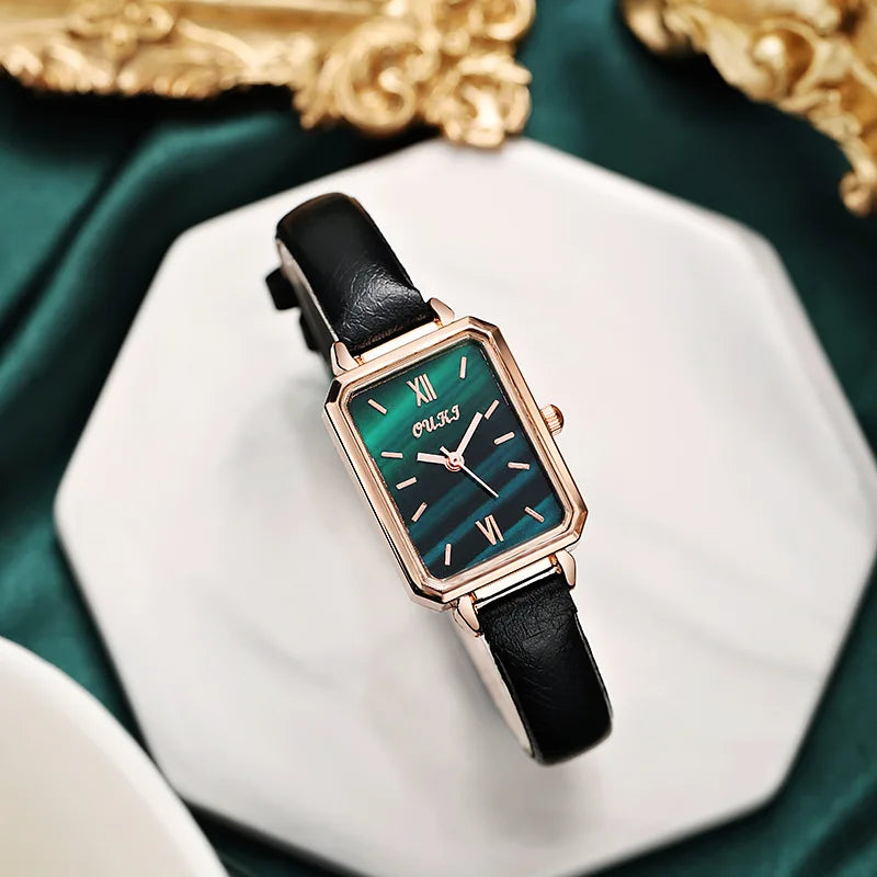 Small Square Watch with Rhinestones for Women Simple Casual Fashion Small Green Quartz Watch Ladies Wrist Watches Reloj Mujer