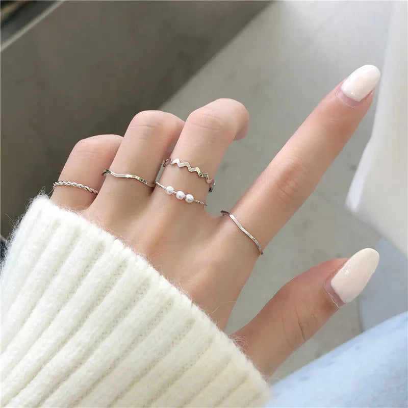 1Set Boho Gold Color Heart Rings Set For Women Vintage Geometric Cross Pearl Butterfly Finger Rings Female Trendy Jewelry Gift