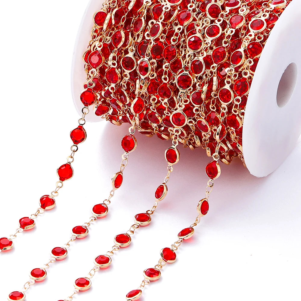 1Meter Colorful Glass Crystal Beads Chain Copper Chains For Necklace Bracelet Jewelry Making DIY Components Accessories