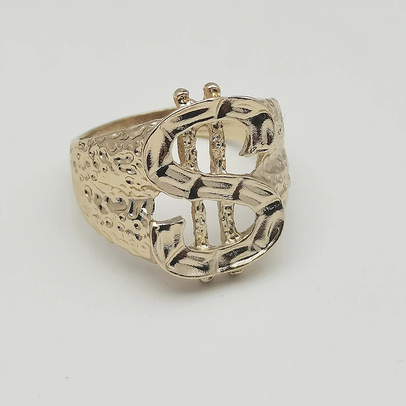 Luxury Golden Dollar Sign Bling Trendy Ring for Men Fashion Hip Hop Rock Party Jewelry Ring Mens Jewellery Gift Wholesale