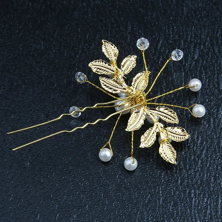 Pearl Flower Hairpin Side Comb Sets Wedding Hair Accessories Leaf Shaped Tiaras Bride Insert Hair Clip Jewelry Fashion Headwear