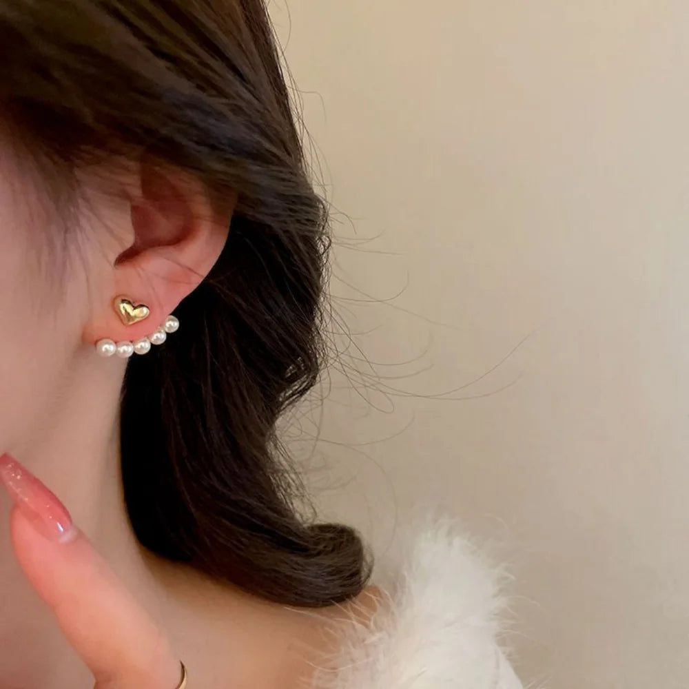 New 2024 Korean Fashion Heart Pearl Dangle Earrings for Women Luxury Wedding Jewelry Accessories for Women Gift Pendientes Mujer
