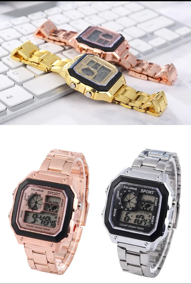 Luxury Stainless Steel Strap Sport Watches Men Practical Digital Watches Waterproof Clock LED Men's Sport Wristwatch