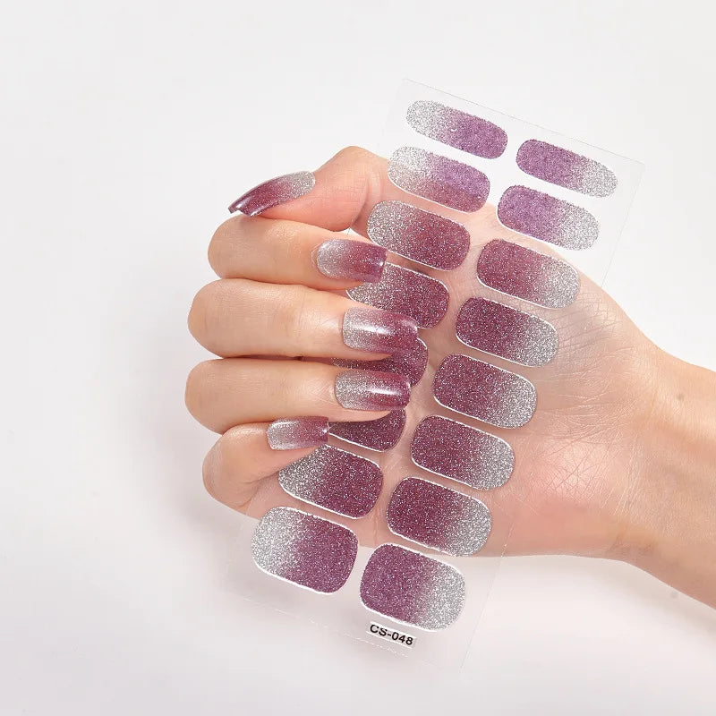 Baking Free Nail Stickers Wholesale Gradient glitter Nail Stickers Simple Waterproof Nail Sticker Full Color Solid Color Sticker