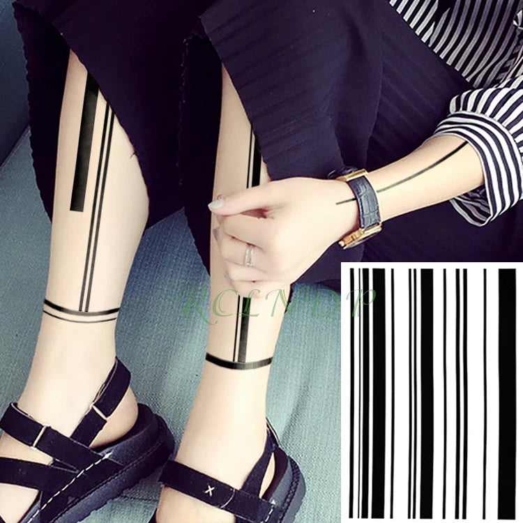Waterproof Temporary Tattoo Sticker stripe QR code streak line Fake Tatto Flash Tatoo Back leg Abdomen Arm for Girl Women Men