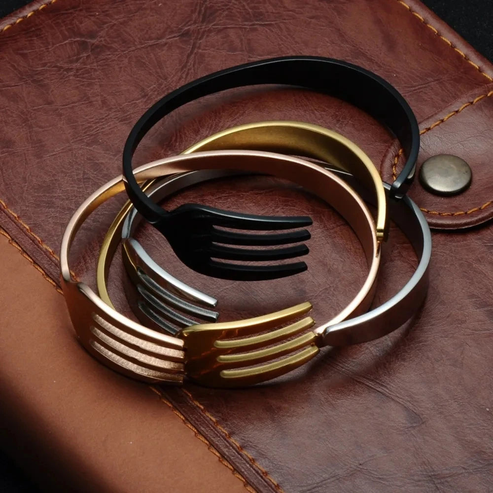 Creative Design Cutlery Knife Fork Men Bangles Women Stainless Steel Friendship Arm Cuff Open Bracelet Fun Trend Jewelry