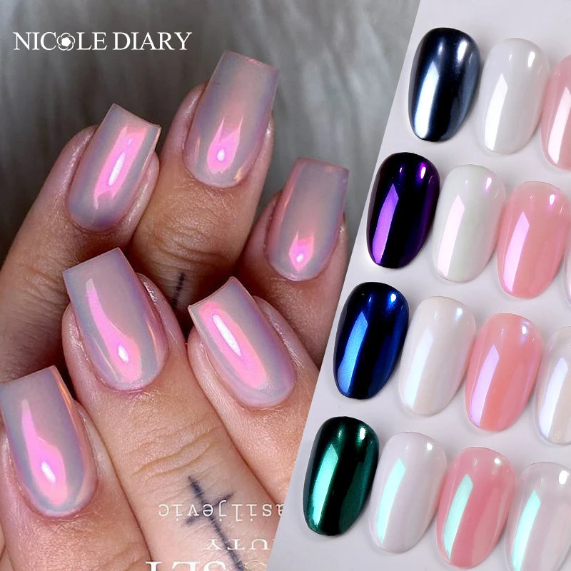 NICOLE DIARY 5g Aurora Pearl White Pink Nail Powder Chrome Pigments Metallic Rubbing Dust Moonlight Effect Nail Arts Decoration