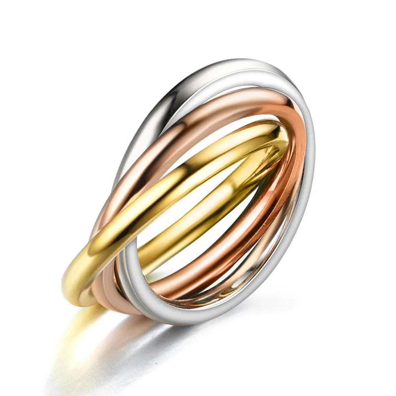 Classical Triple Ring Interlocked Rings Wedding Jewelry Accessories Fashion Three In One Sets Stainless Steel Rings Women Gift