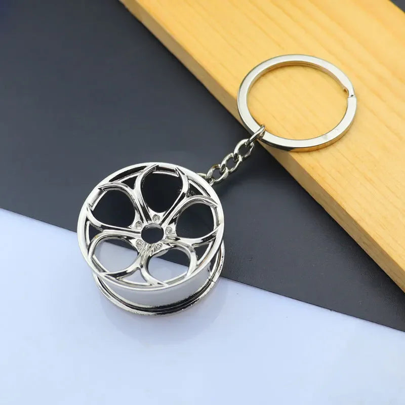 Creative Mini Auto Parts Car Wheel Keychain Auto Enthusiast Metal Keyring Accessories Key Ring Chain for Men Woman Lover Gift