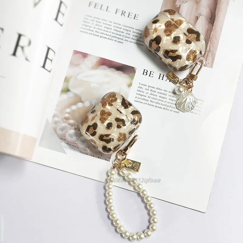 Pearl Earphone Cases For Airpods Pro 2 Leopard Pendant Headphone Protective Cover For Apple Airpod 3 Pro 2 1 3rd Generation Case