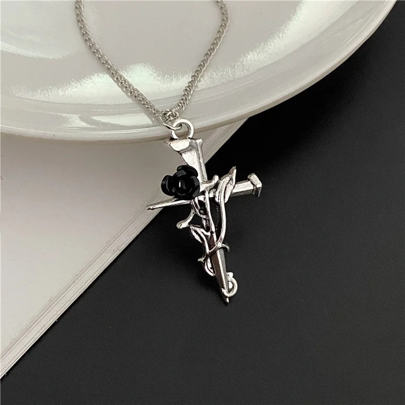 Punkl Big Cross Pendant Necklaces for Women Men Gothic Irregular Cross Clavicle Chain Necklaces Aesthetic Jewelry