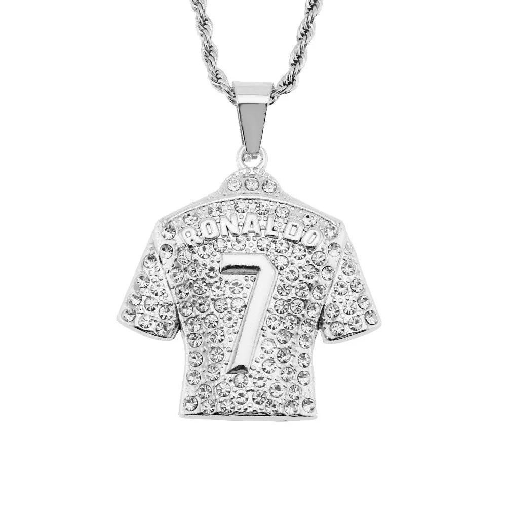 Hip Hop Men's Necklace Football 7 Pendant With Stainless Steel Chain and Iced Out Bling Rhinestones Necklace Sports Jewelry Gift