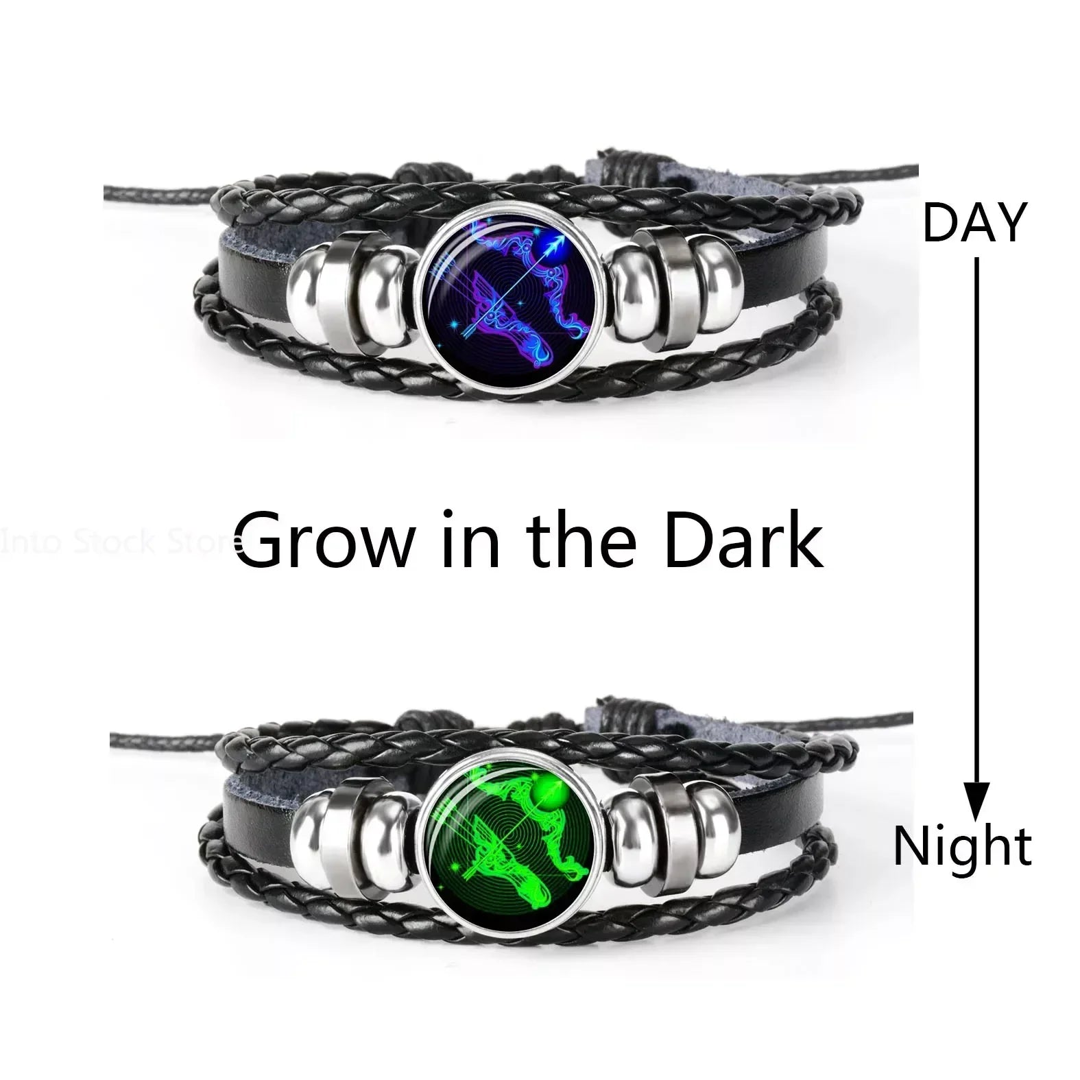 Gemini Leo Libra Scorpio Sagittarius 12 Constellation Luminous Bracelet Leather Bracelet Zodiac Charm Jewelry Bracelet for Men