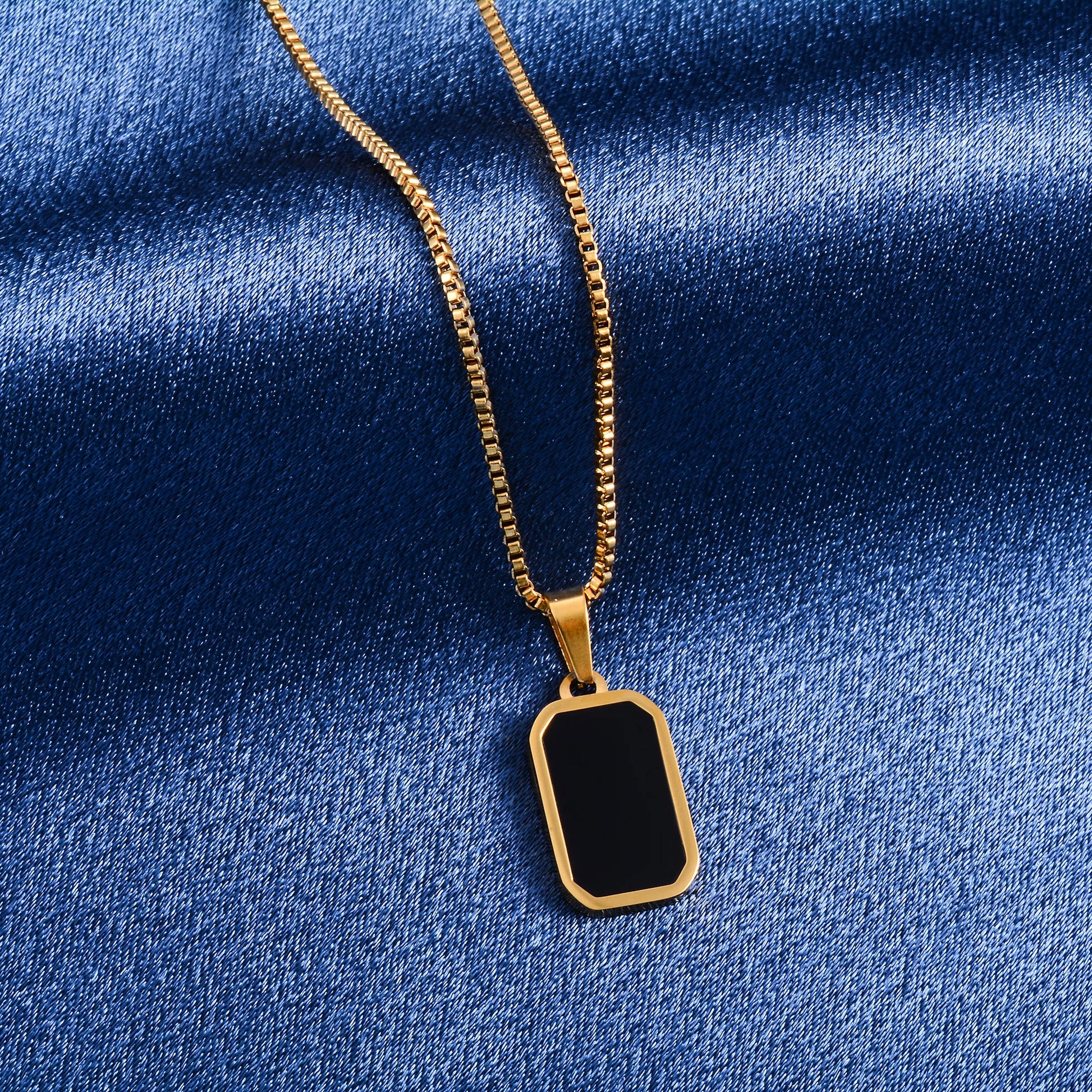 Square Black Pendant with Chain Stainless Steel Minimalist Necklace for Women Gold Color Plated Choker with Extender Jeweley