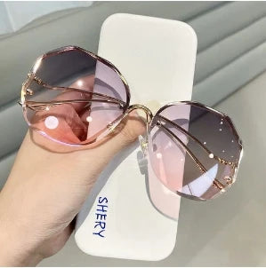 Luxury Round Gradient Sunglasses Women Metal Curved Temples Eyewear Ocean Rimless Fashion Sun Glasses Ladies UV400