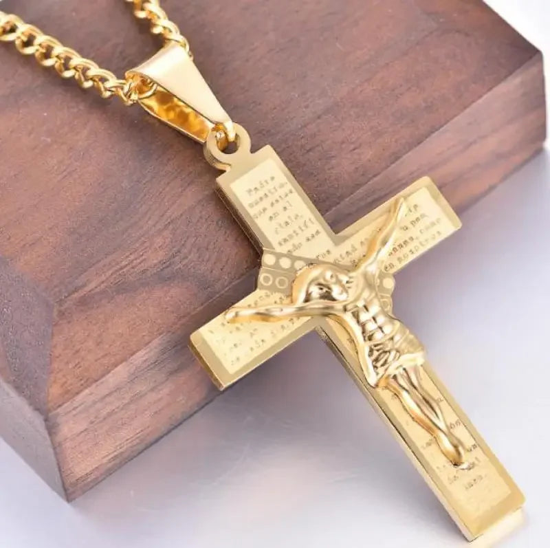 Vintage Jesus Christ Cross Pendant Necklace Men Women Catholic Religious Lucky Faith Jewelry