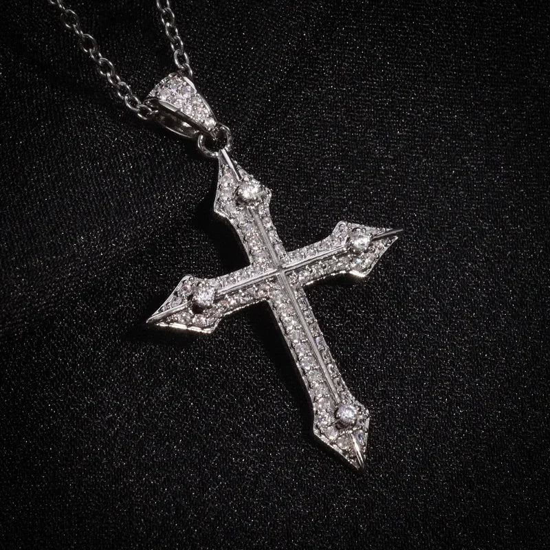Shiny Ice Crystal Zircon Christian Cross Pendant Men and Women Hip Hop Trend Jewelry Catholic Amulet Necklace