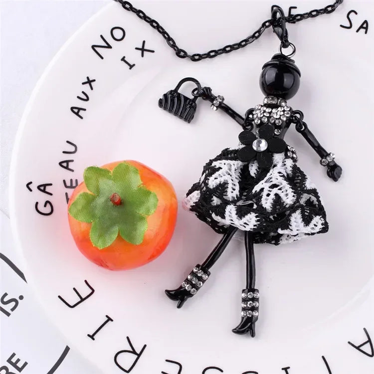 New Women Doll Long Chain Necklace Shining Dress Pendant Handmade Girl Maxi Necklaces & Pendants Brand Hot Fashion Jewelry