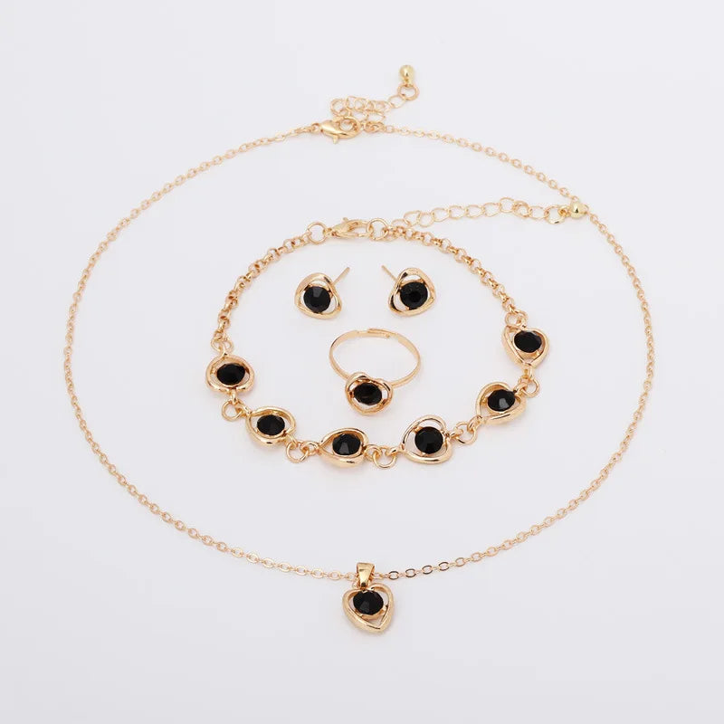 5 Piece Women's Fashion Personalized White Crystal Necklace Bracelet Ring Earring Set Jewelry Accessories