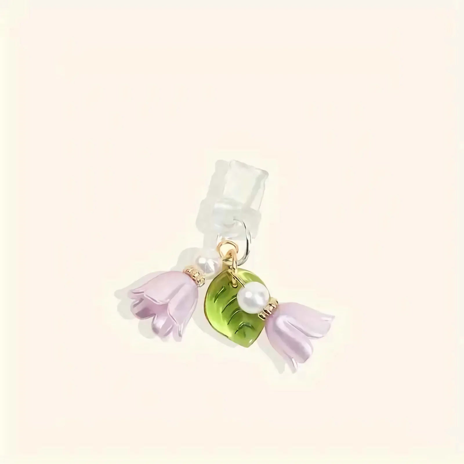 1PC For Phone/Type-C Interface Cute Pink Lily Of The Valley Phone Charm Flower Green Leaf Dust Plug DIY Accessories