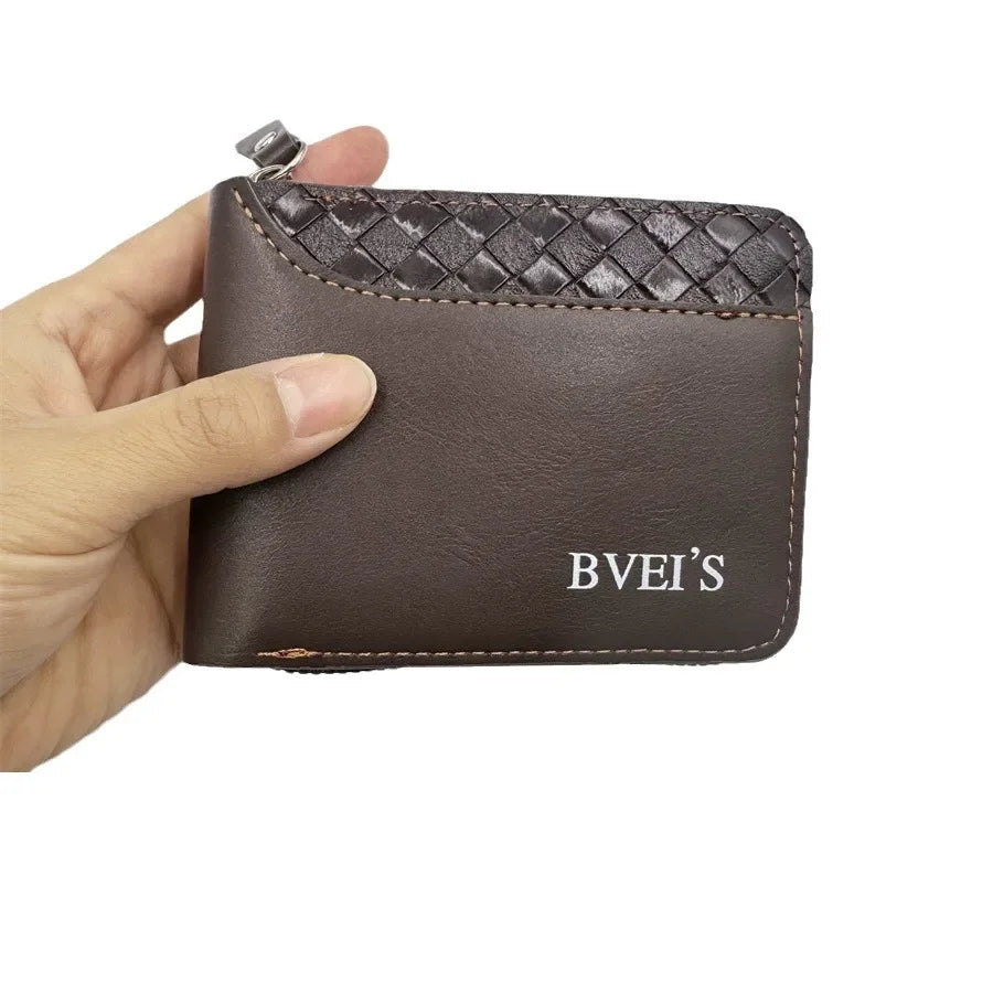1 pc Leather Men’s Wallet Luxury Mens Purse Male Zipper Card Holders with Coin Pocket Rfid Wallets Gifts for Men Money Bag