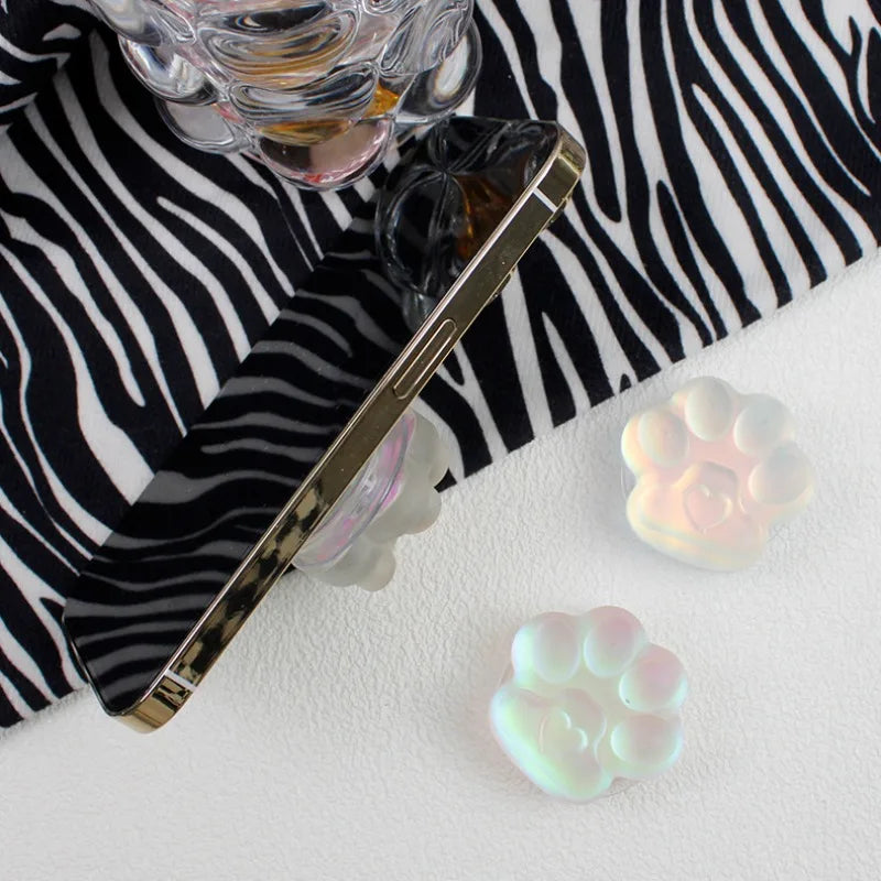 Foldable Phone Stand ABS Cute Cat Paw Love Heart Finger Ring Holder Matte Translucent Sticky Bracket for iPhone Samsung Huawei