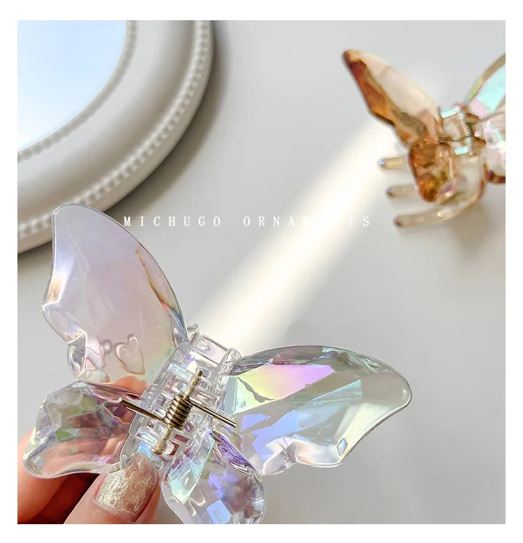 Crystal Butterfly Mermaid Hair Claw Girls Back Head Clamp Clip Transparent Large Hair Clips Hairpins Headdress Hair Accessories
