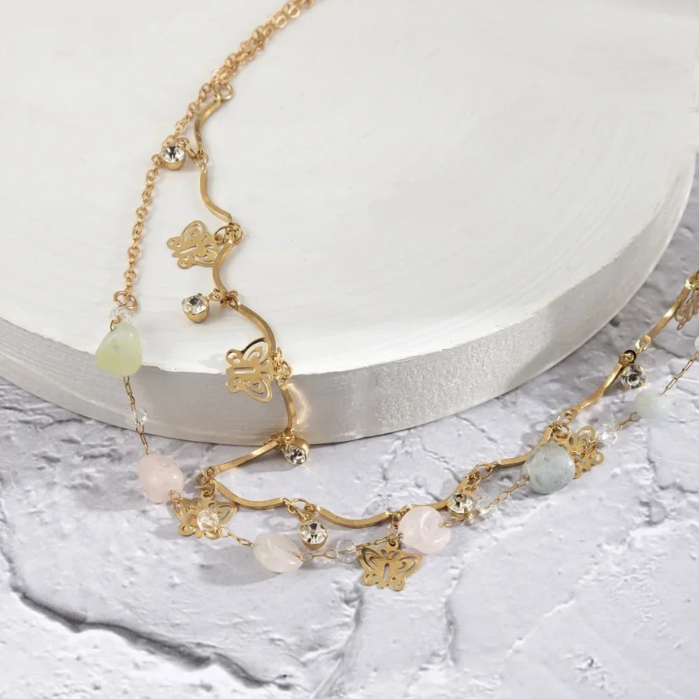 Sexy Double Layer Colorful Stone Chain for Women Crystal Butterfly Waist Bead Belly Chain Belly Belt Summer Beach Body Jewelry