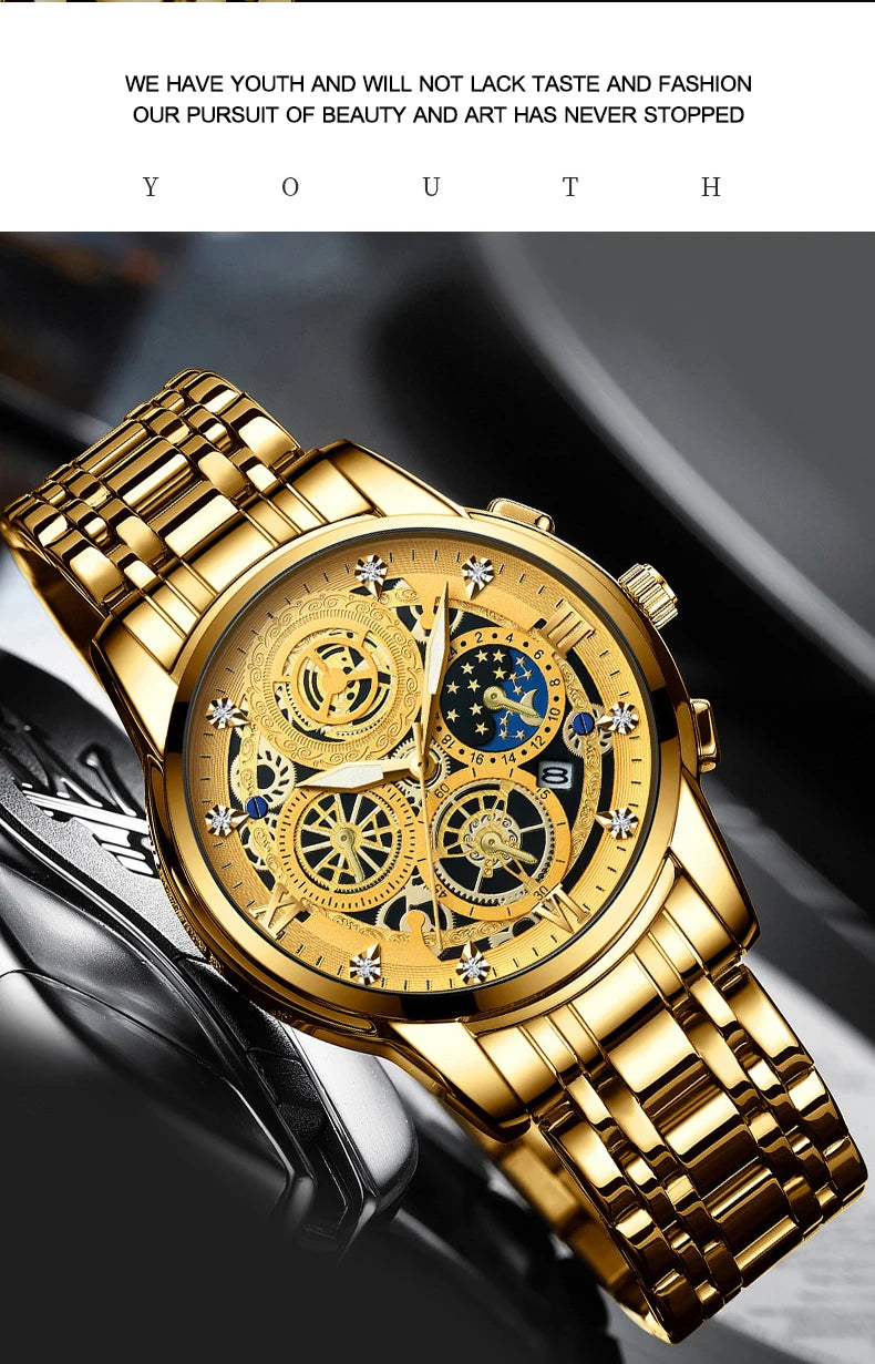 BINBOND Luxury Fashion Casual Quartz Men Watch Stainless Steel Strap Luxury Dial Luminous 30M Waterproof Business Men Wristwatch