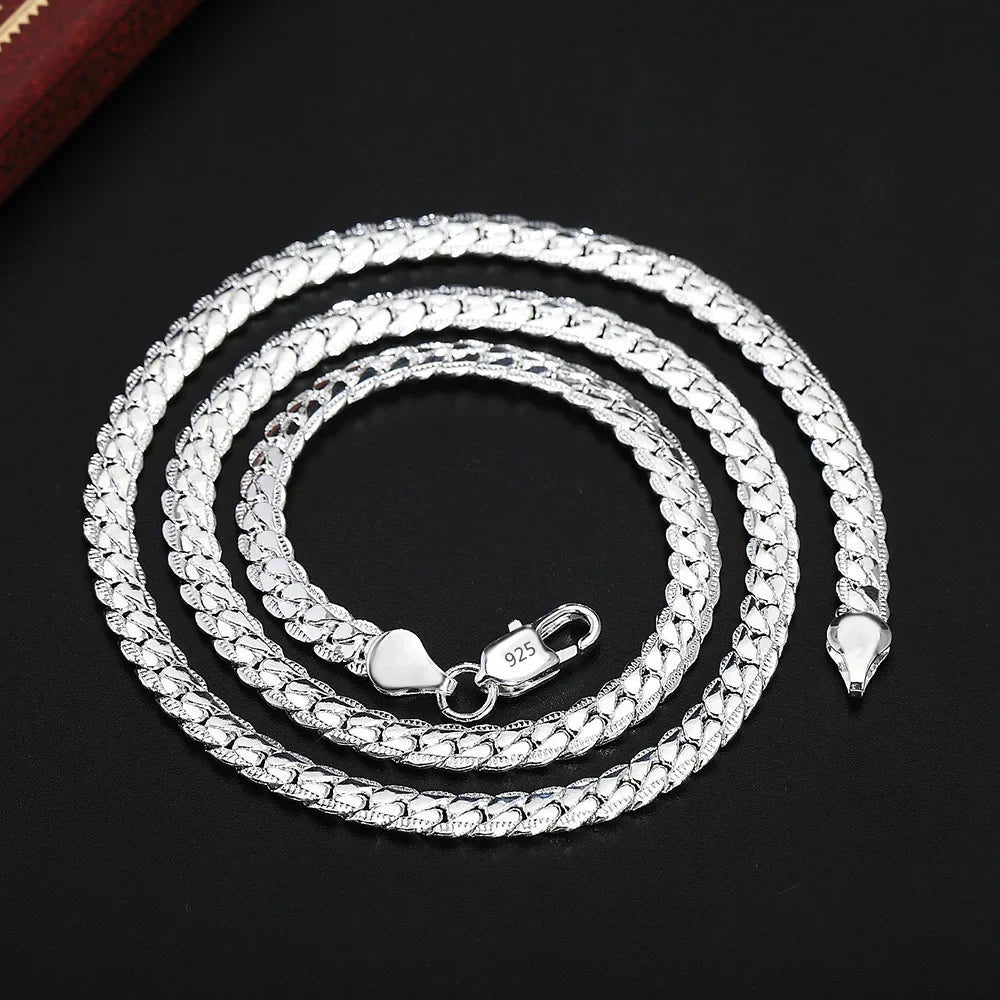 LATS 20-60cm Silver Plated 6mm Full Sideways Necklace for Woman Men Gold Color 18/20/24 Inch Chain Fashion Wedding Jewelry Gift