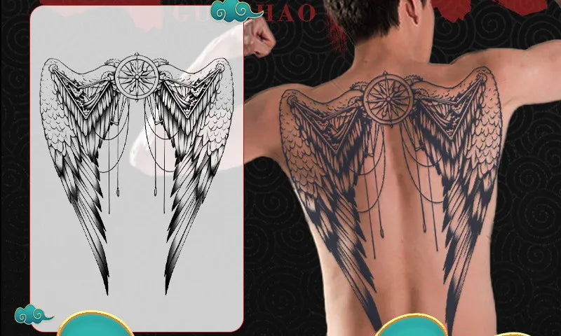 Angel Wings God Tattoo Stickers Realistic Juice Ink Semi Permanent Full Back Body Tattoo Temporary Lasting 2 Weeks Men Adult