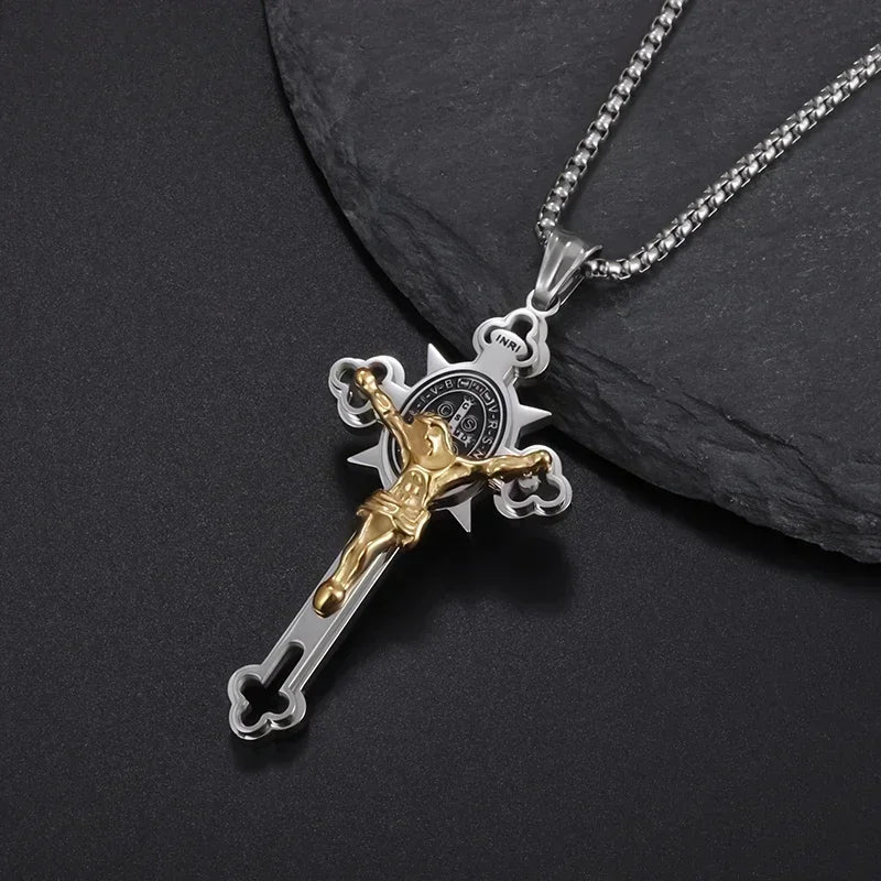 Christian Iced Out Bling Jesus Head Portrait Necklace Pendant Male and Female Cross Catholic Amulet Jewelry