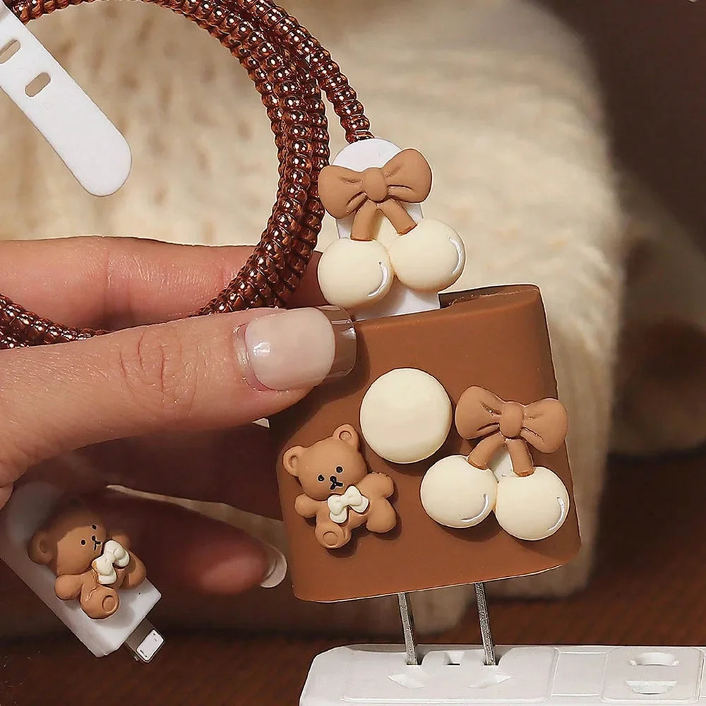 Charger Cable Protector M Bear Case Organiser For IPhone 15 14 13 12 Pro Max 18W 20W Type C Data Line Spiral Winder Protective