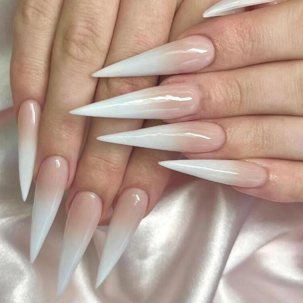 24Pcs Gradient Fake Nails Almond Press on Nails Solid Color Ombre Stick on Nails Full Cover Glazed Donut Acrylic Manicure Nail