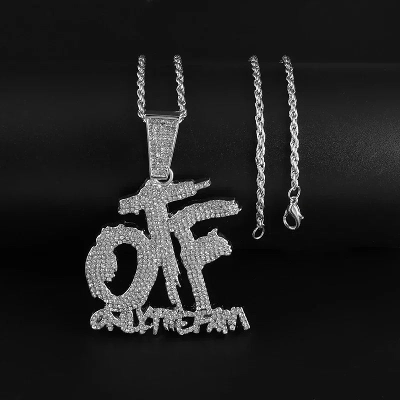 Luxurious Ice Crystal Zirconia Letters Otf Letter Pendant Necklace for Men and Women Fashion Rock Rap Party Jewelry Gift