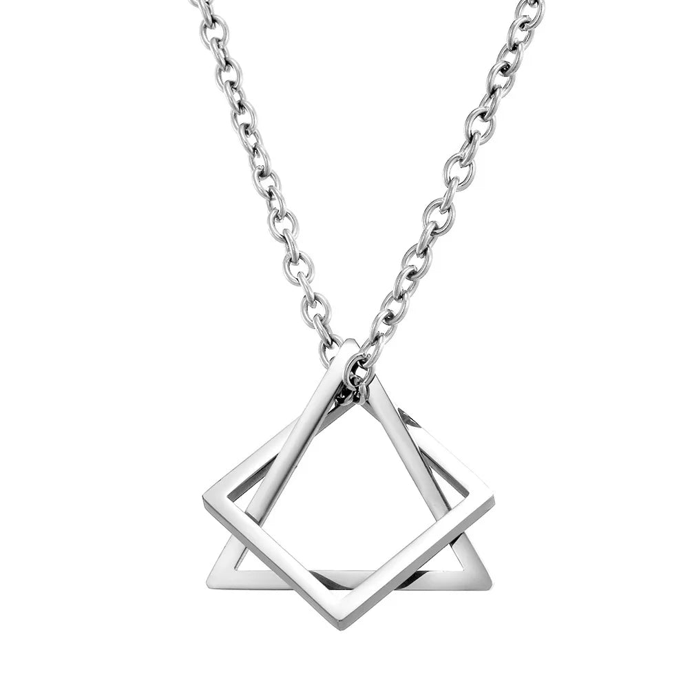 Triangle Square Necklace For Men Hip Hop Style Silver Color Geometric Pendant Stainless Steel Chain Trendy Couple Jewelry Gifts