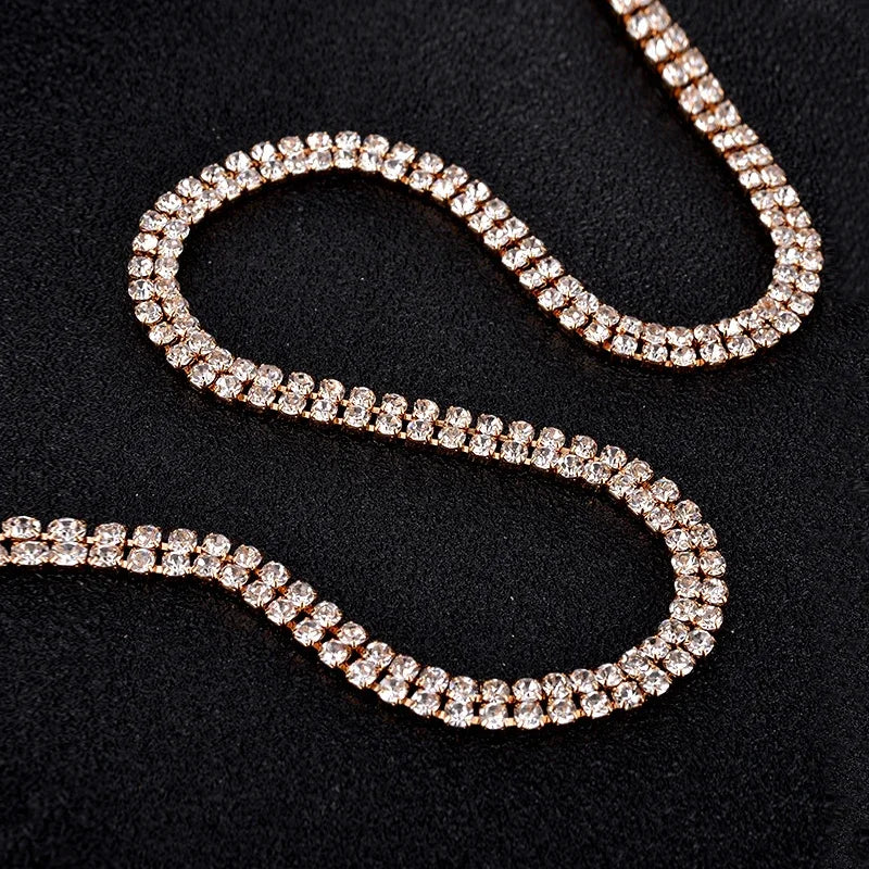 Fashion Full Rhinestone Chain Necklace For Women Statement Long Tassel Choker Crystal Collar Party Jewelry Neck Accessories