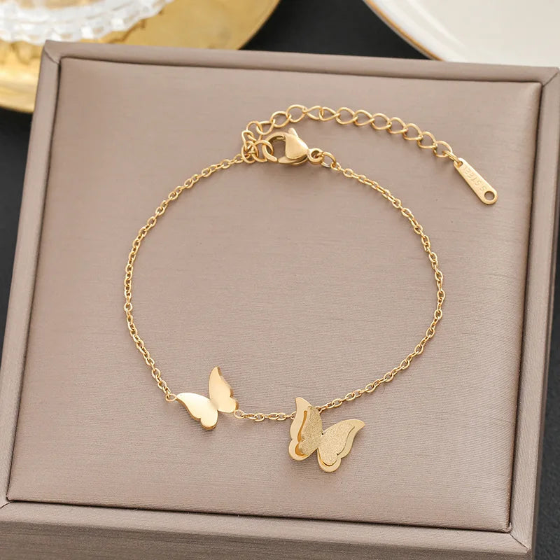 316 Stainless Steel Butterfly Heart Belt Twist Multilayer Chain Bracelet For Women Jewelry Party Gifts Bijoux Pulsera