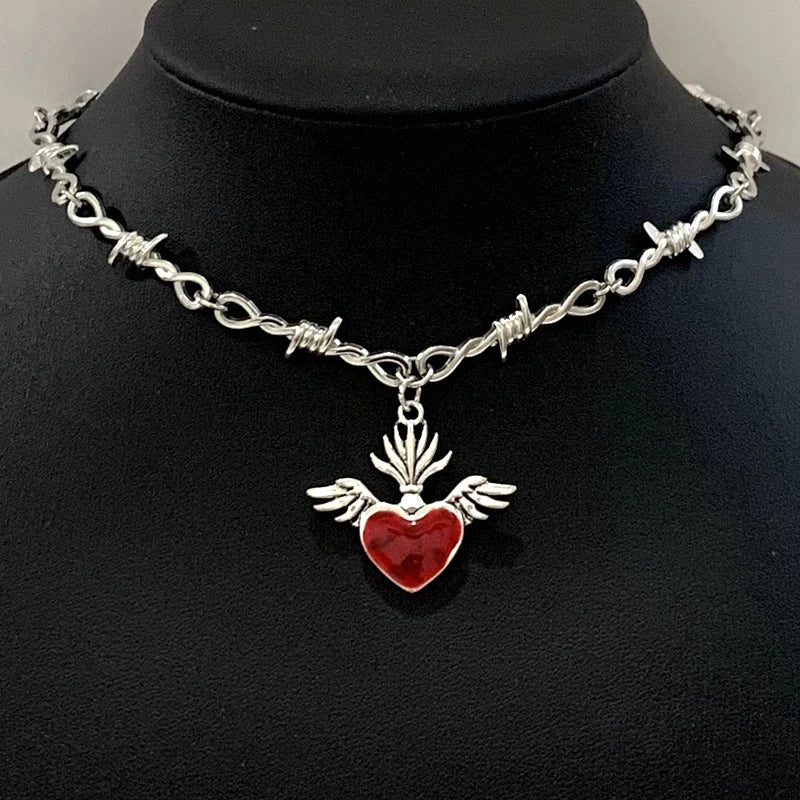 Sacred Heart necklace, small wire necklace, women's hip-hop, gothic, punk style, barbed wire, small thorn chain necklace, gift