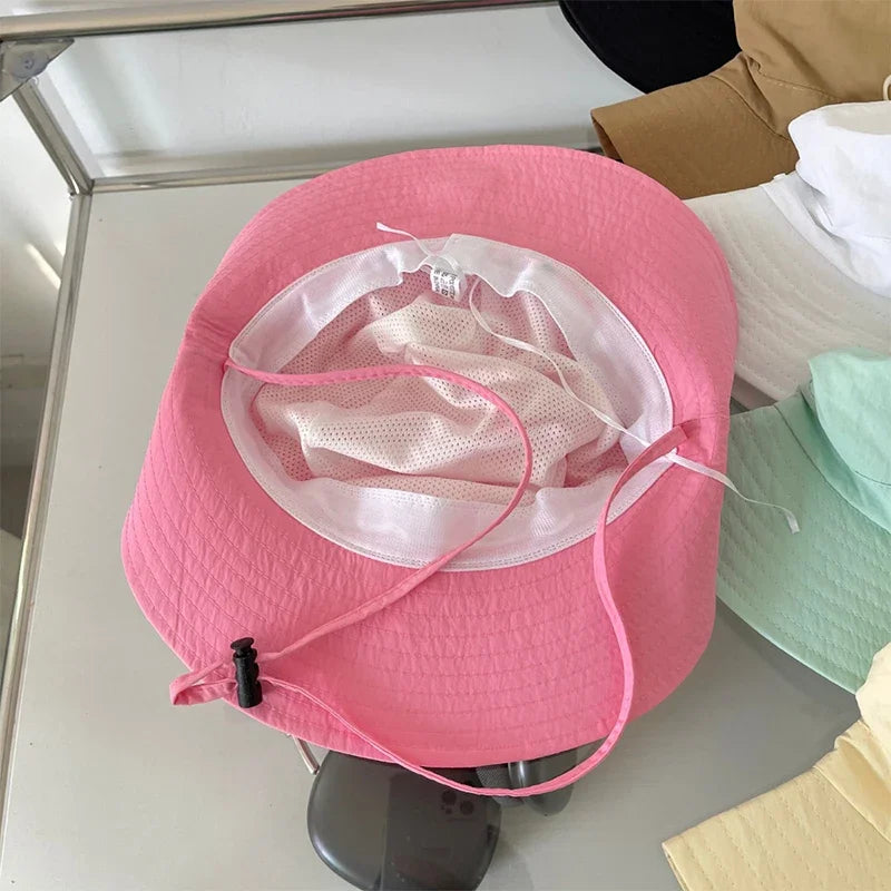 Fashion Bow Embroidery Quick Dry Bucket Hat Summer Hiking Camping Caps Wide Brim Fordable Sunscreen Y2K Hats Girl Women