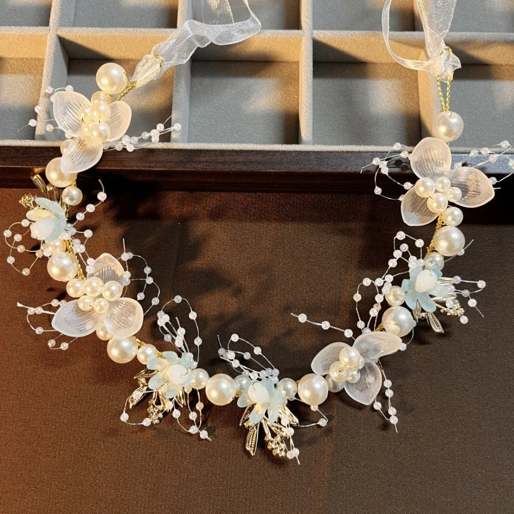 Elegant Girls Headband Imitated Pearl Hair Headdress Baby GirlsFlower Wreath Bride Garland Head Hoop Wedding Headbands Hair