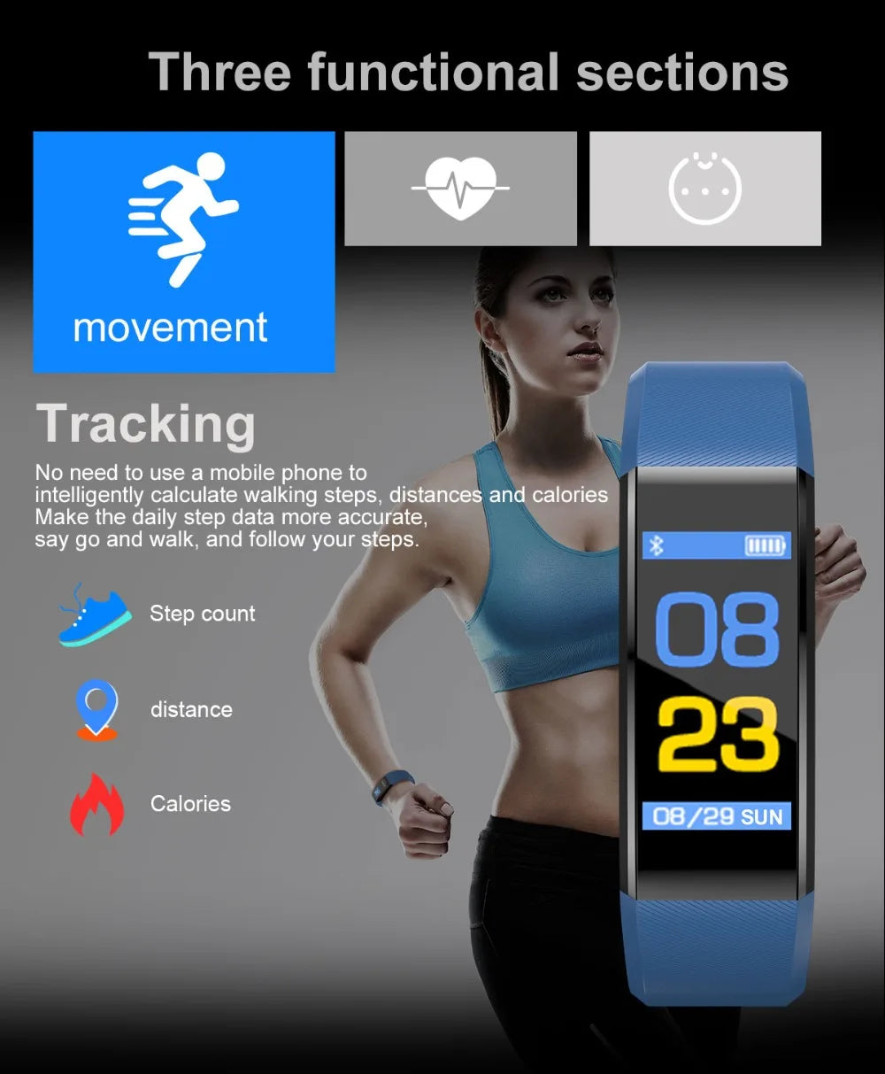 Smart Watch 115Plus Bracelet Heart Rate Blood Pressure Band Fitness Tracker Smartwatch Bluetooth Wristband