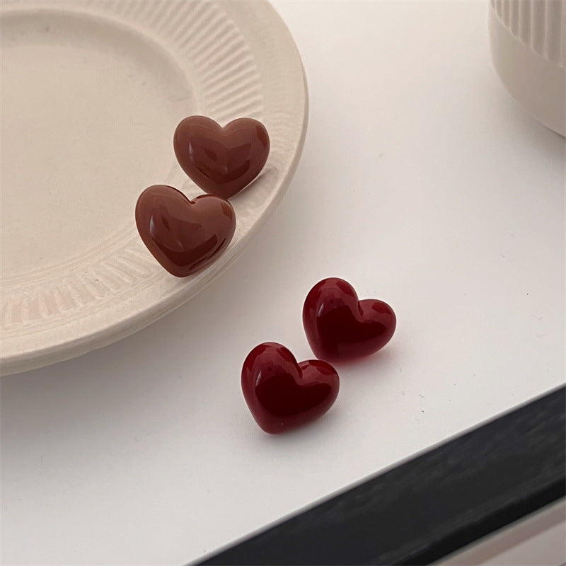 Vintage Cute Red Love Heart Stud Earrings for Women 2024 Korean Fashion Charm Wedding Bride Jewelry Accessories Anniversary Gift