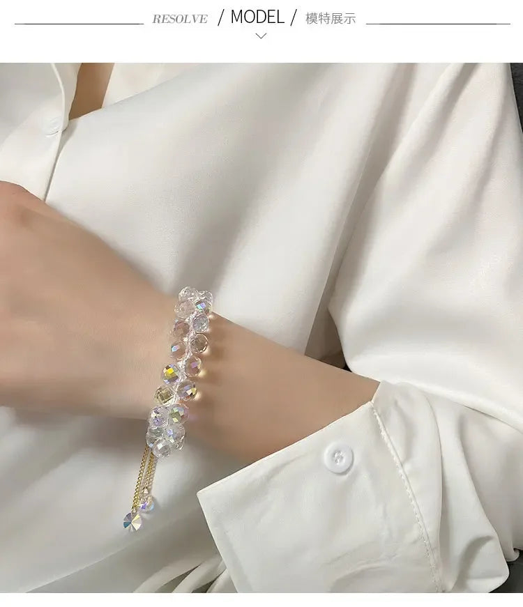 2025 New Artificial Austria Crystal Bracelet Fashion Shiny Stone Beads Elasticity Rope Strand Bracelets for Women Jewelry Gifts
