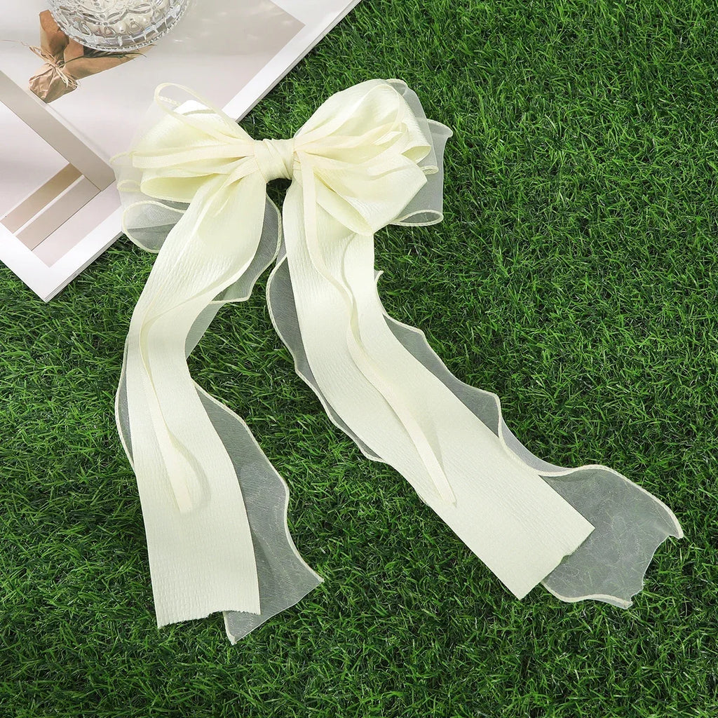 Chiffon Bow Hair Clips Girls Sweet Blue Shining Satin Bowknot Hair Clips Ribbon Bow Barrette Hairpin Grip Ponytail Clip 머리핀