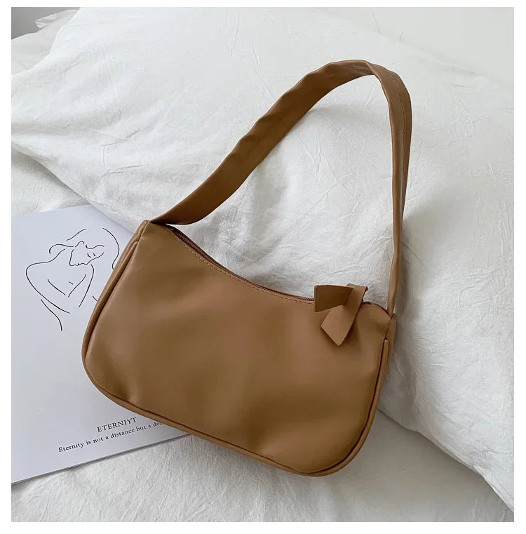 New PU Leather Women's Handbags Solid color Underarm Bag Fashion Armpit Shoulder Bag Simple Design Girls Small Shoulder Bags