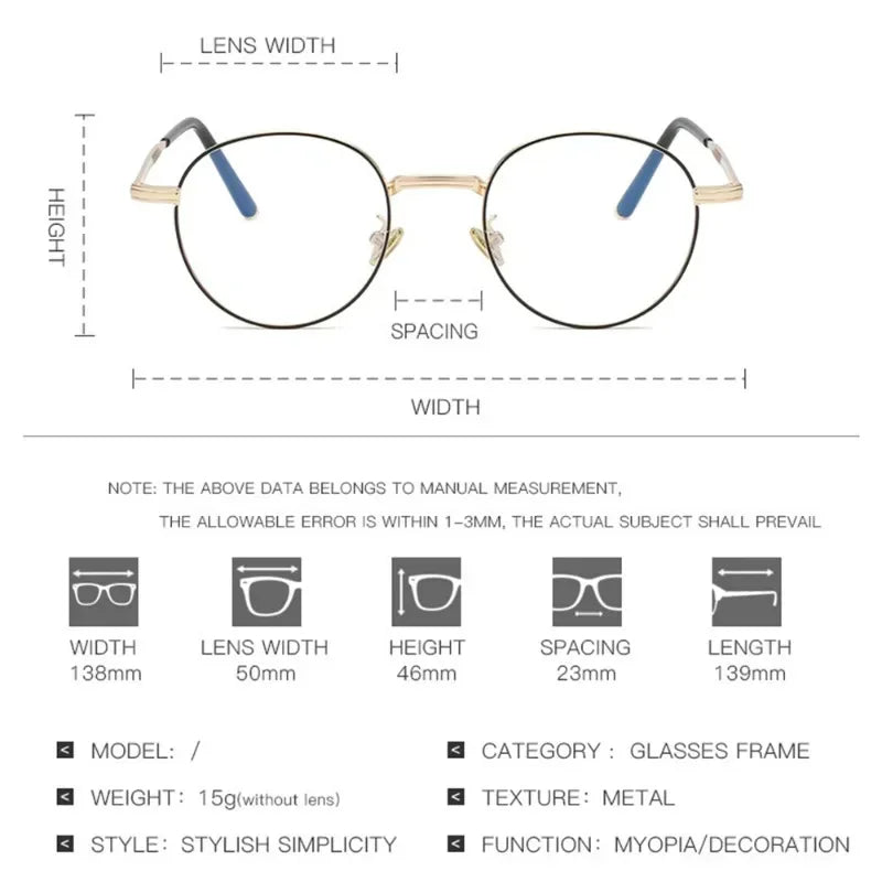 Metal Round Anti Blue Light Glasses Women Men Classic Trend Eyeglasses Frames Transparent Computer Glasses Oculos Feminino