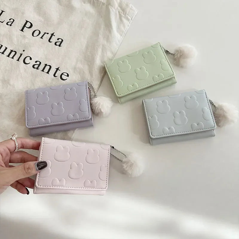 Cute Short Women's  Three Fold  Wallet Cartoon Rabbit Coin Purse Card Holder Girl Cartoon Clutch Women's Handbags Portable