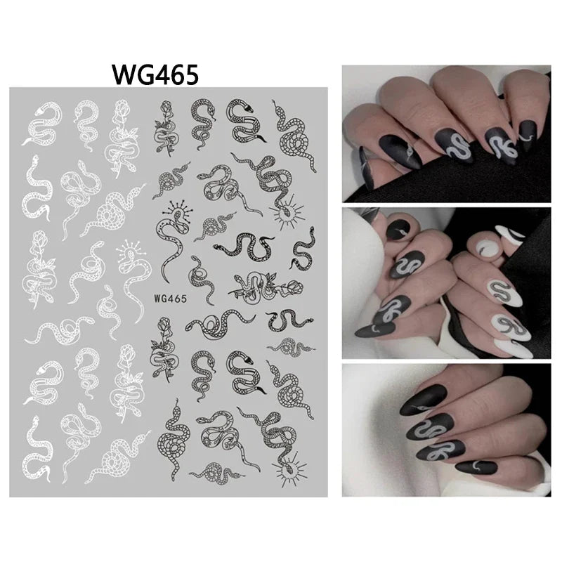 3D Chinese Red Black Dragon Manicure Decor Stickers Snake Nail Sticker DIY Self Adhesive Nail Decals Acrylic Nail Art Decoration